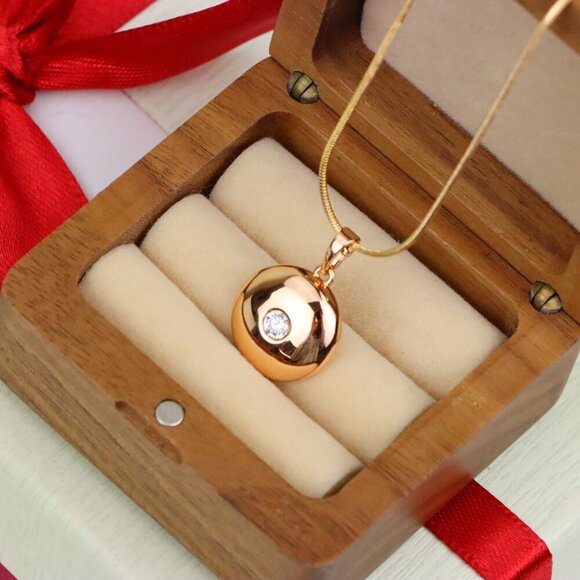 "Round Dome Rose Gold Pendant with Single CZ Center Stone, XPPT1520 - Picture 6 of 13